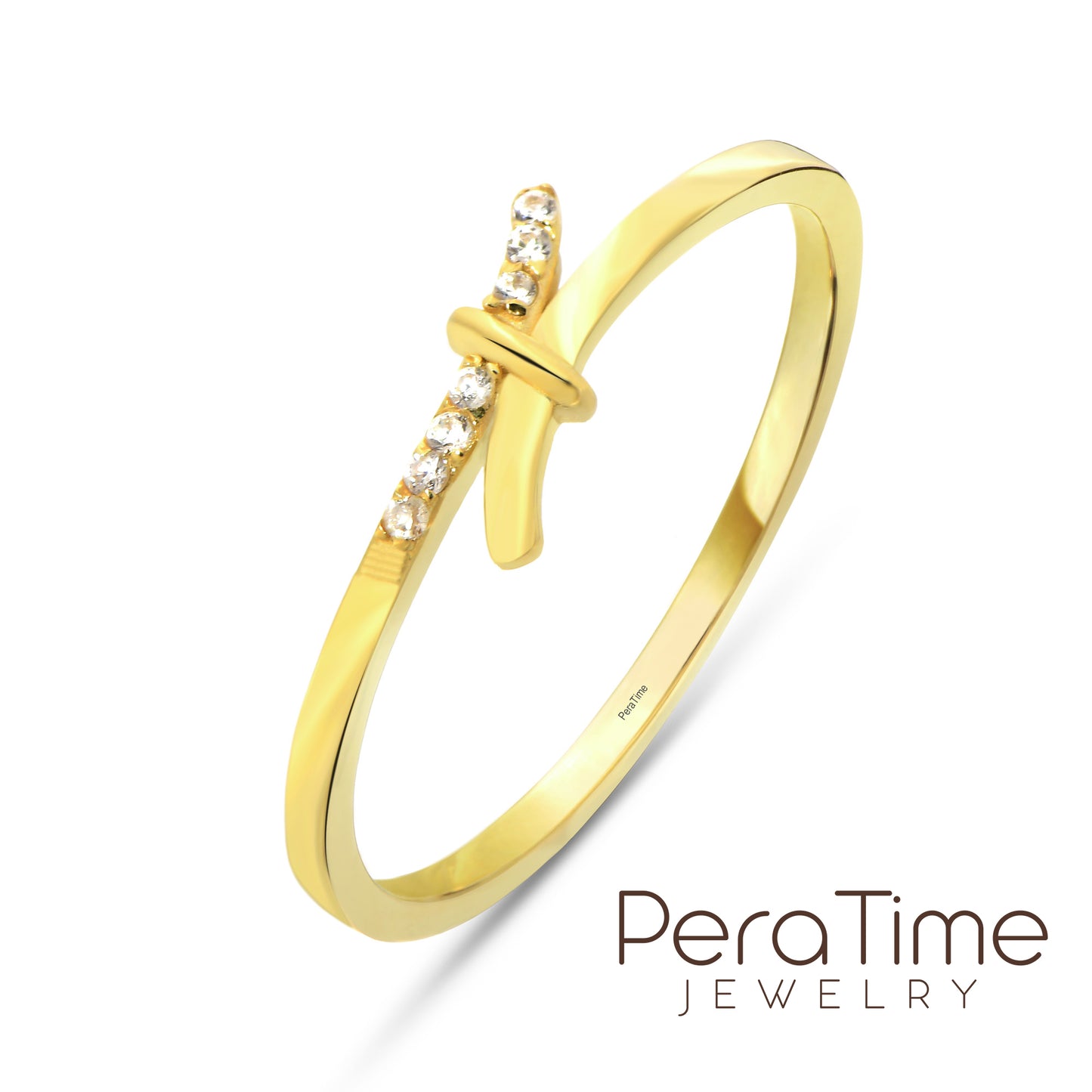 Minimal Taşlı Düğüm Altın Yüzük