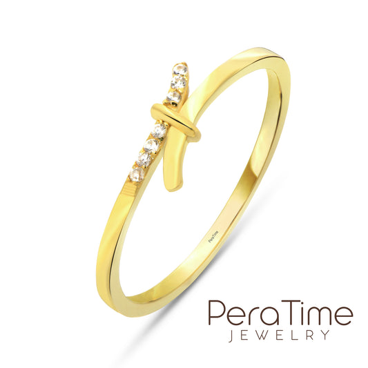 Minimal Taşlı Düğüm Altın Yüzük