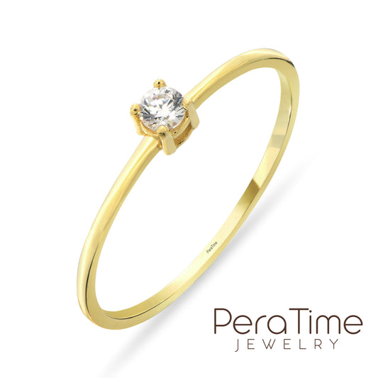 4 Tırnaklı Minimal Altın Tektaş Yüzük