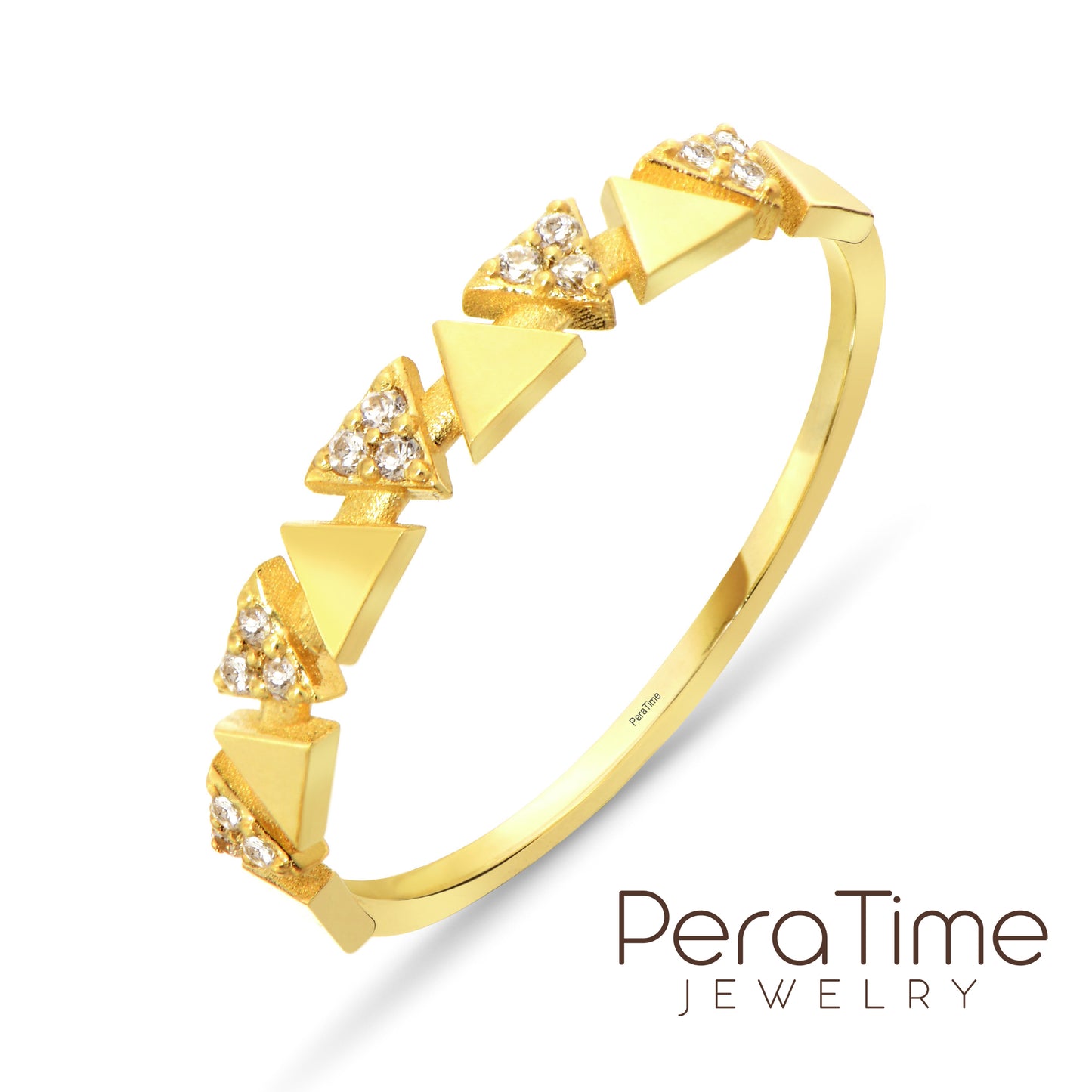 Üçgen Sıralı Minimal Taşlı Altın Yüzük