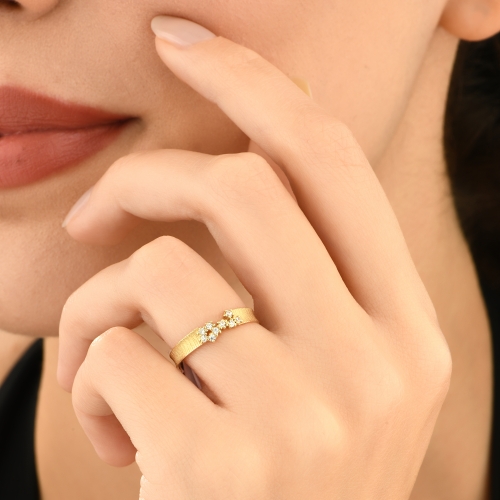 14k Solid Gold Dainty Cluster Ring - Detay Fotoğrafı Önizlemesi -5