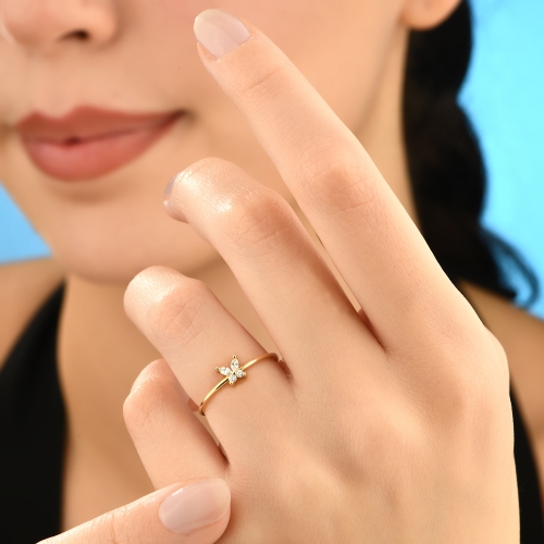 14K Marquise Butterfly Gold Ring - Detay Fotoğrafı Önizlemesi -5