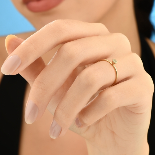 Daisy Diamond 14K Solid Gold Ring / Minimalist Floral Wedding Ring - Detay Fotoğrafı Önizlemesi -4