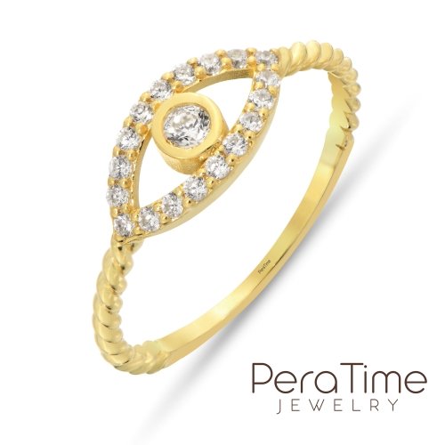 14k Gold Evil Eye Ring, Delicate Ring, Diamond Ring, Minimalist Evil Eye Ring, Twist Rope Evil Eye Ring, Christmas Gift, Mothers Protection - Detay Fotoğrafı Önizlemesi -5