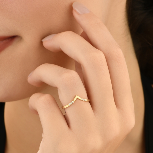 V Shaped Chevron Ring - Detay Fotoğrafı Önizlemesi -4