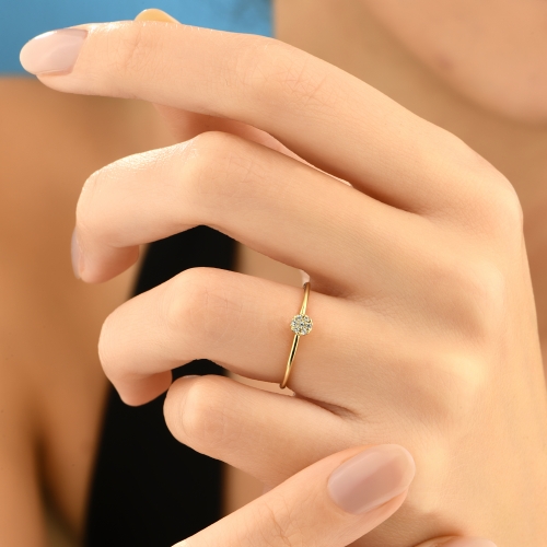 Daisy Diamond 14K Solid Gold Ring / Minimalist Floral Wedding Ring - Detay Fotoğrafı Önizlemesi -4