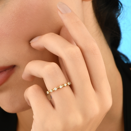 Diamond Wedding Ring in 14k Gold / Half Eternity Ring - Detay Fotoğrafı Önizlemesi -4
