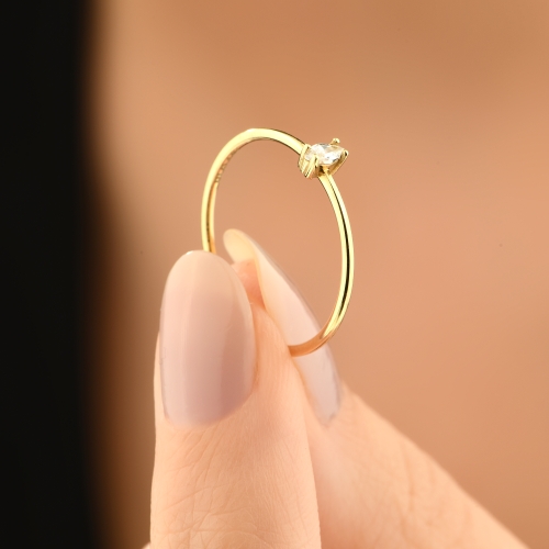 14K Minimal Marquise Stone Gold Ring - Detay Fotoğrafı Önizlemesi -4