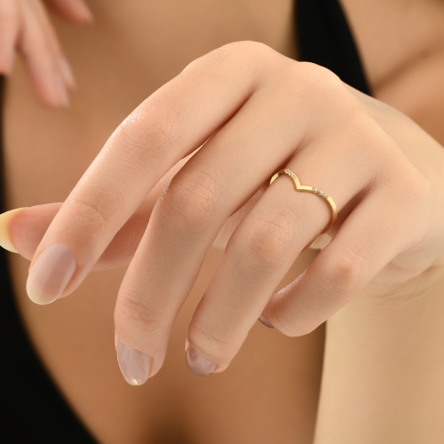 V Shaped Chevron Ring - Detay Fotoğrafı Önizlemesi -4