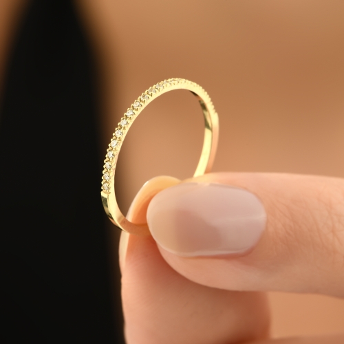Minimal Yarımtur Yüzük 14 Ayar Altın - Detay Fotoğrafı Önizlemesi -5