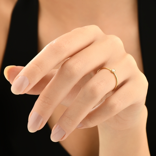 14K Minimal Marquise Stone Gold Ring - Detay Fotoğrafı Önizlemesi -4