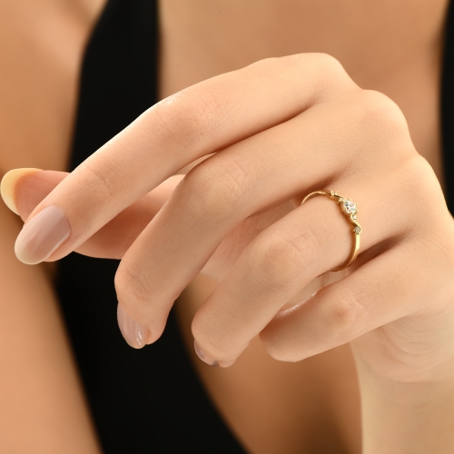 14K Gold Vintage Wedding Ring, Dainty Gold Diamond Engagement Ring, Diamond Bridal Wedding Ring, Dainty Promise Ring, Anniversary Gift - Detay Fotoğrafı Önizlemesi -5