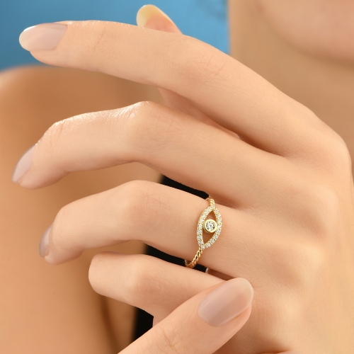 14k Gold Evil Eye Ring, Delicate Ring, Diamond Ring, Minimalist Evil Eye Ring, Twist Rope Evil Eye Ring, Christmas Gift, Mothers Protection - Detay Fotoğrafı Önizlemesi -5