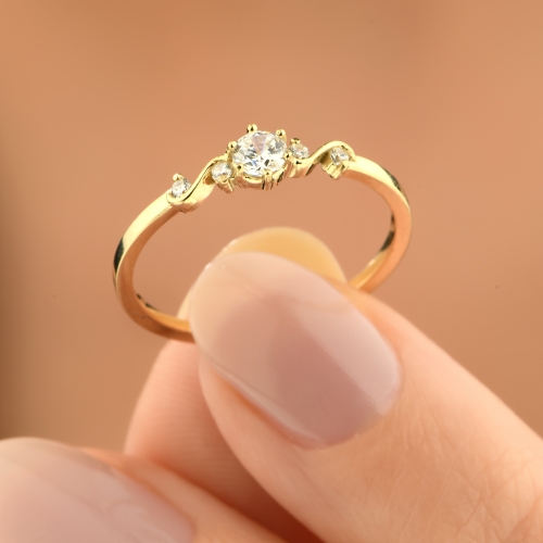 14K Gold Vintage Wedding Ring, Dainty Gold Diamond Engagement Ring, Diamond Bridal Wedding Ring, Dainty Promise Ring, Anniversary Gift - Detay Fotoğrafı Önizlemesi -5