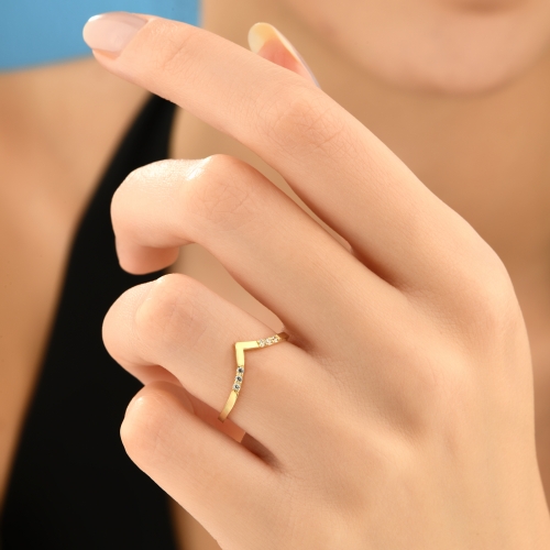 V Shaped Chevron Ring - Detay Fotoğrafı Önizlemesi -4