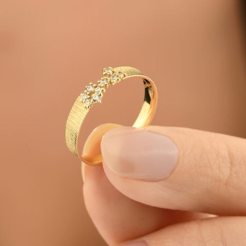 14k Solid Gold Dainty Cluster Ring - Detay Fotoğrafı Önizlemesi -5