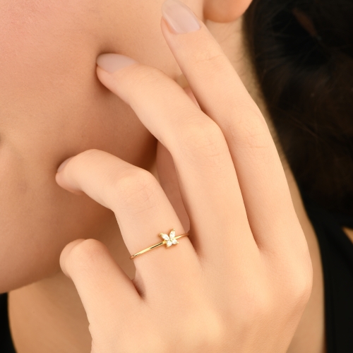 14K Marquise Butterfly Gold Ring - Detay Fotoğrafı Önizlemesi -5