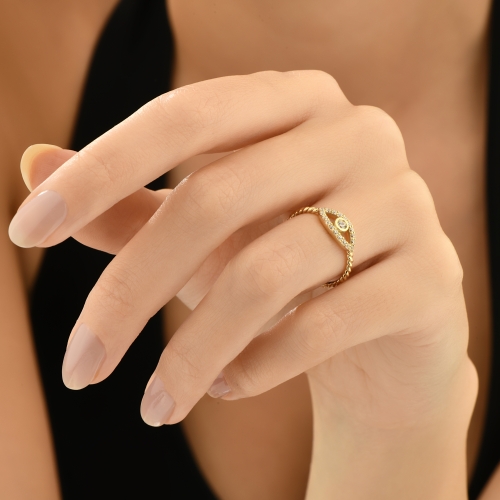 14k Gold Evil Eye Ring, Delicate Ring, Diamond Ring, Minimalist Evil Eye Ring, Twist Rope Evil Eye Ring, Christmas Gift, Mothers Protection - Detay Fotoğrafı Önizlemesi -5