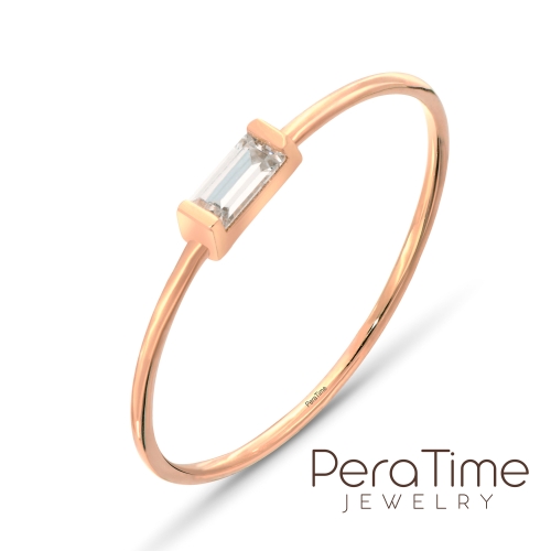 14K Minimal Baguette Stone Gold Ring - Detay Fotoğrafı Önizlemesi -5