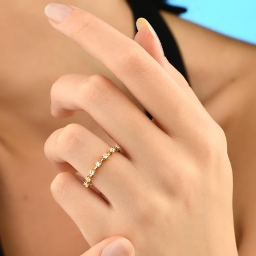 Diamond Wedding Ring in 14k Gold / Half Eternity Ring - Detay Fotoğrafı Önizlemesi -4