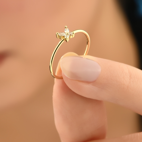 14K Marquise Butterfly Gold Ring - Detay Fotoğrafı Önizlemesi -5