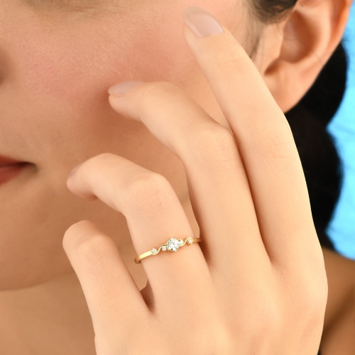 14K Gold Vintage Wedding Ring, Dainty Gold Diamond Engagement Ring, Diamond Bridal Wedding Ring, Dainty Promise Ring, Anniversary Gift - Detay Fotoğrafı Önizlemesi -5