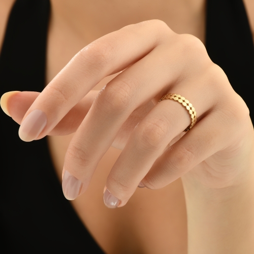 Çift Sıralı Petek Model Minimal Tamtur 14 Ayar Altın Yüzük  - Detay Fotoğrafı Önizlemesi -4