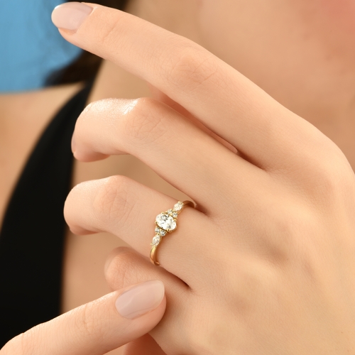 14K Solid Gold Oval Cut Engagement Ring - Detay Fotoğrafı Önizlemesi -5