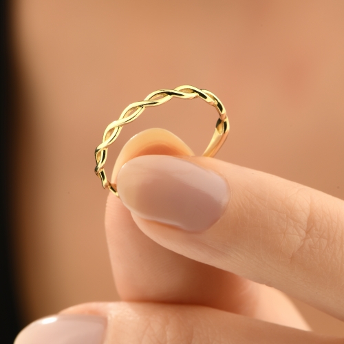 Minimal Twist 14 Ayar Altın Yüzük - Detay Fotoğrafı Önizlemesi -4