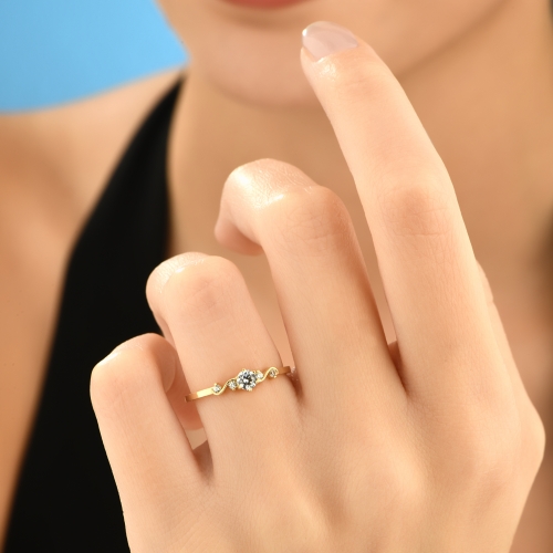14K Gold Vintage Wedding Ring, Dainty Gold Diamond Engagement Ring, Diamond Bridal Wedding Ring, Dainty Promise Ring, Anniversary Gift