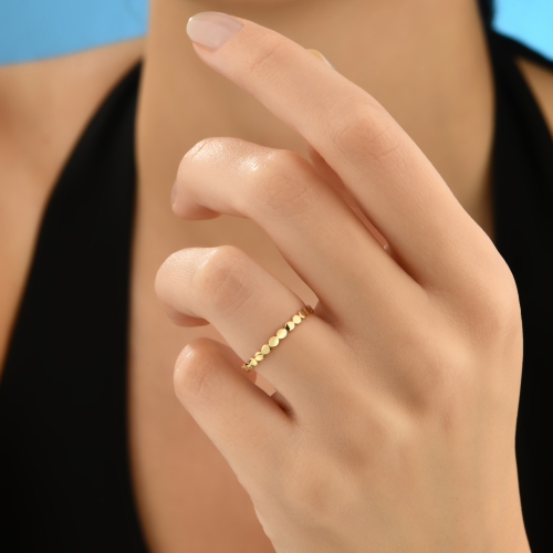 14k Solid Gold Flat Beaded Ring, Thin Pointer Finger Ring, Unique Thumb Ring, Minimalist Gold Ring, Bubble Ball Dot Ring, Christmas Gift