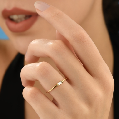 14K Minimal Baguette Stone Gold Ring