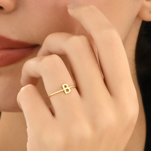 14K Solid Gold Initial Ring - Letter Ring