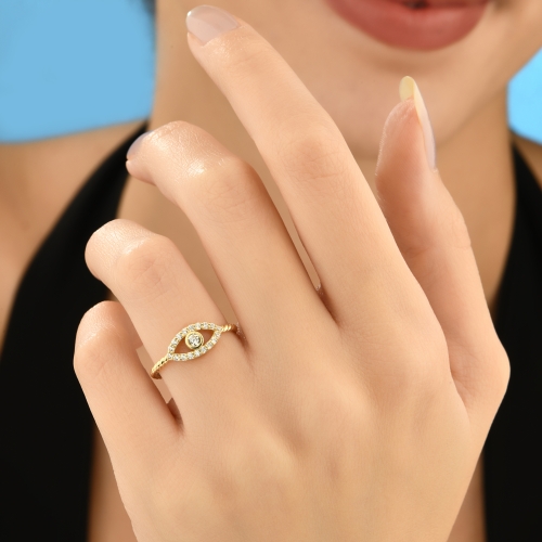 14k Gold Evil Eye Ring, Delicate Ring, Diamond Ring, Minimalist Evil Eye Ring, Twist Rope Evil Eye Ring, Christmas Gift, Mothers Protection - Detay Fotoğrafı Önizlemesi -5
